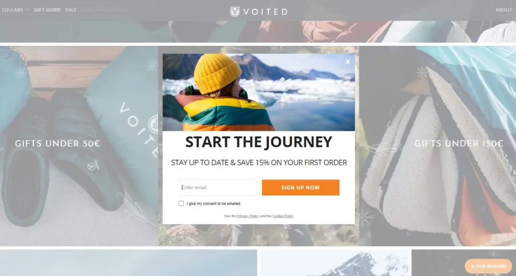 An example of an attention grabbing email capture pop up designed to optimise conversion rate